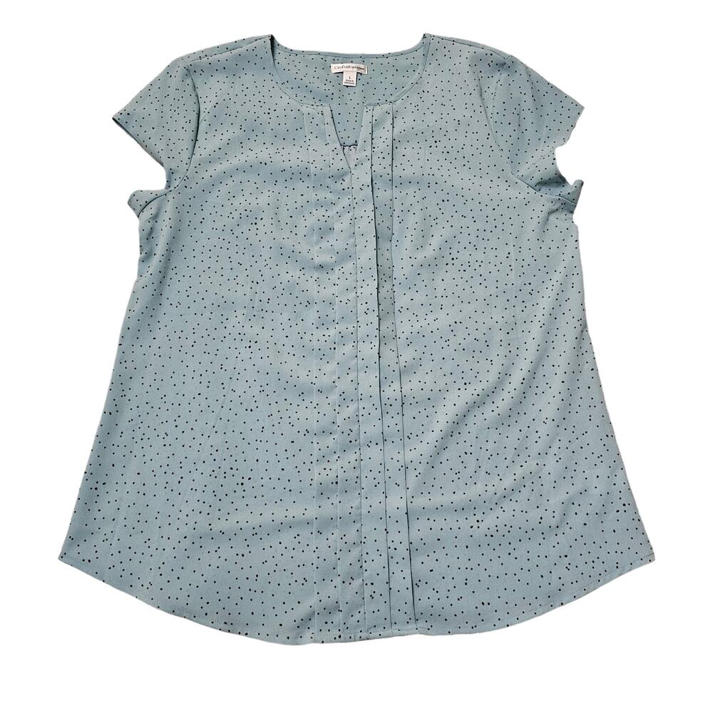 Croft & Barrow Size L Shirt Light Blue Polka Dot Navy Short Sleeve
